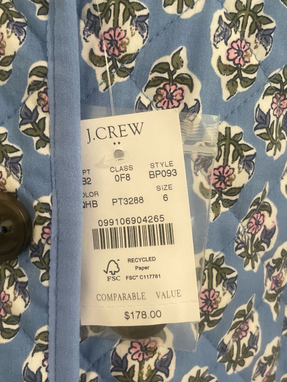 NWT J. Crew Block-Printed Quilt Jacket - Picture 3 of 4